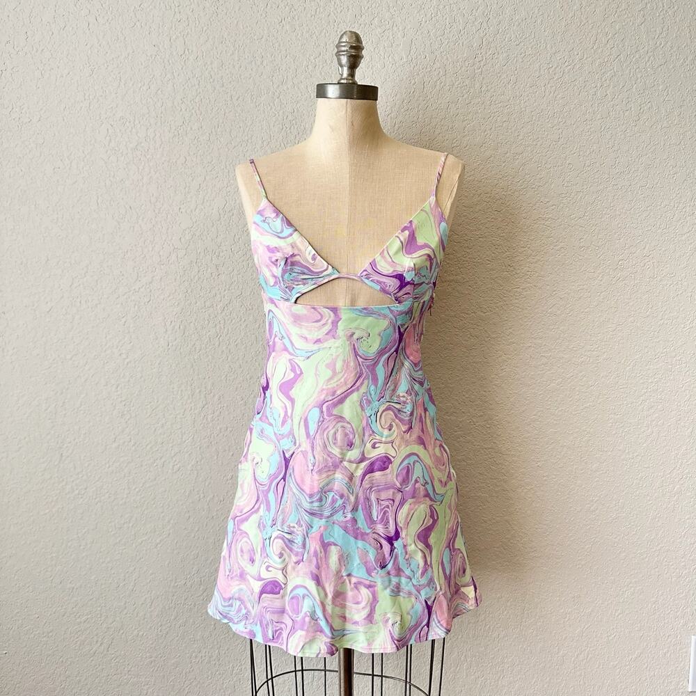 ZARA Mini Dress Multi Pastel Swirl Backless Cut Out Babydoll Fairy NWT